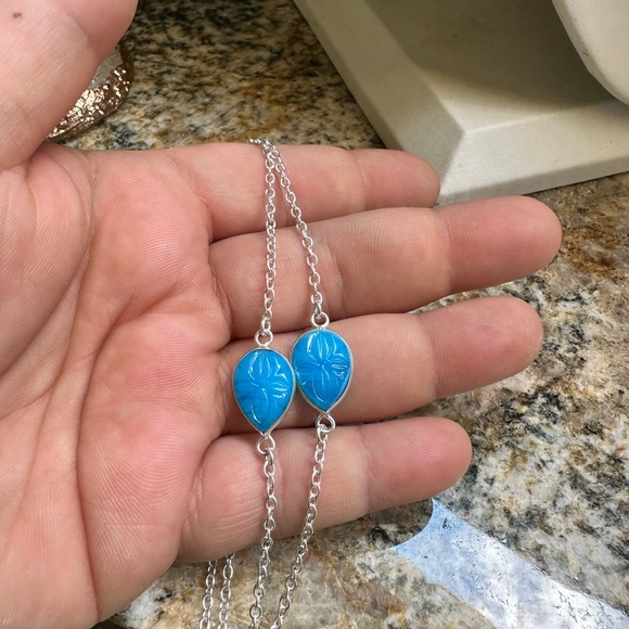 💕Silver Blue Gemstone Chain Necklace💕 - Picture 5 of 6